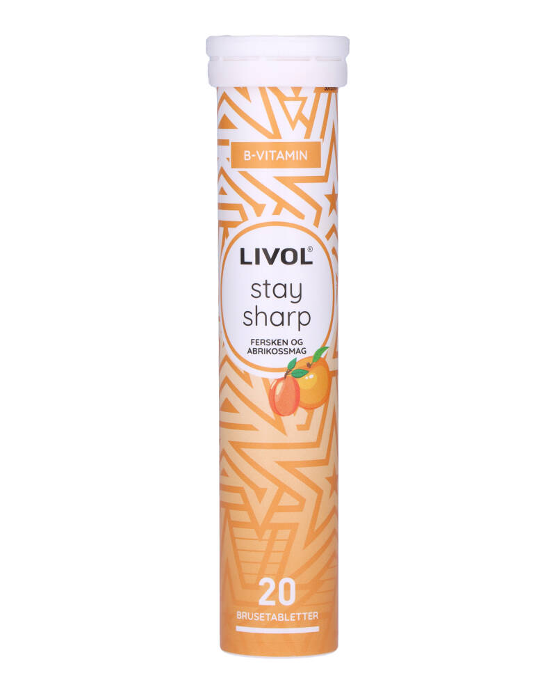 Livol brusetablet Stay Sharp m. fersken og abrikos • 20 tab.