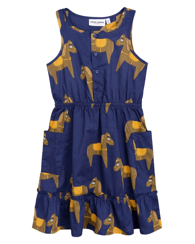 #3 - Mini Rodini Horse Woven Flounce Dress - 92/98