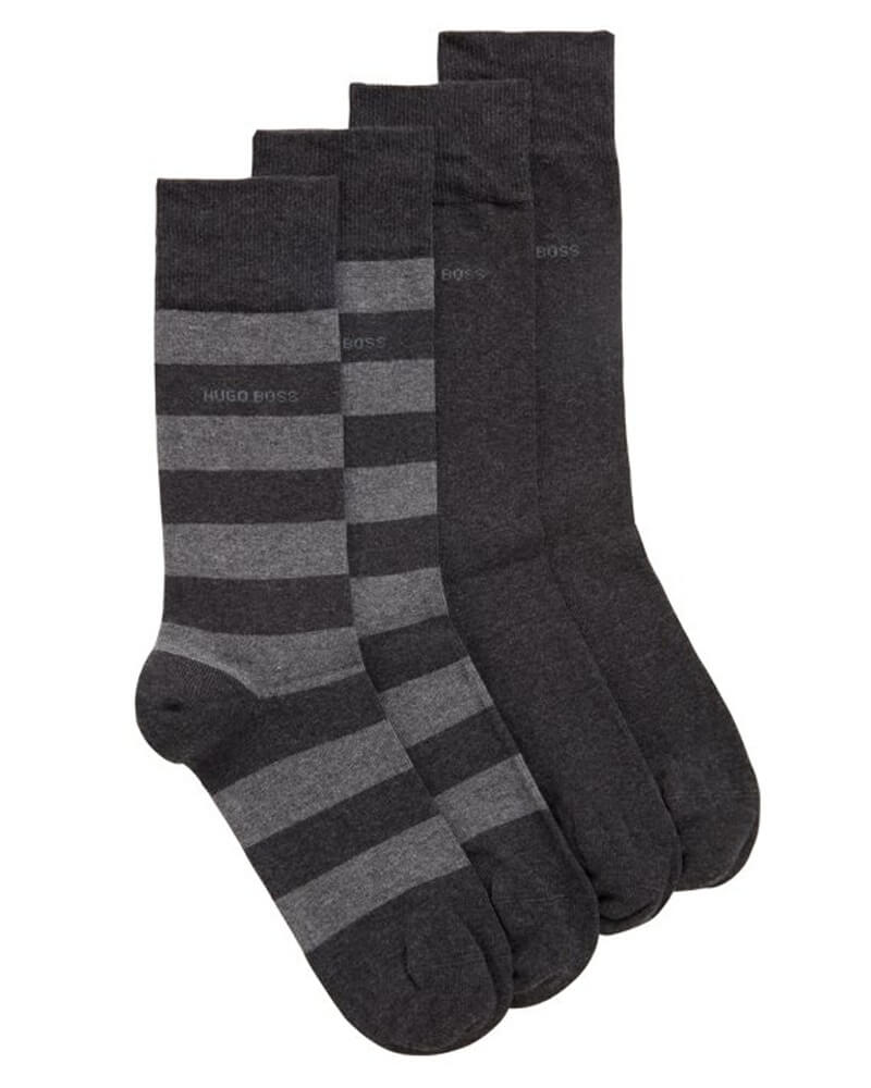 Boss Hugo Boss strømper 2-pack str. 39-42 - Block Stripe grå   2 stk.