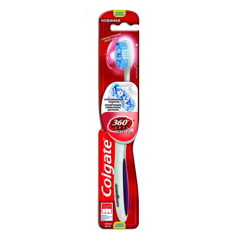 Colgate 360 Optic White Tandbørste - Medium - Lilla