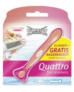 Wilkinson Sword - Quattro for Women - Papaya & Pearl - 3 barberblade + 1 skraber 