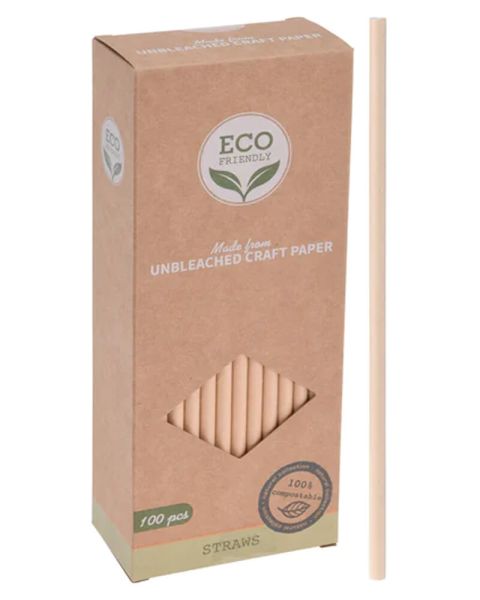 Excellent Houseware ECO Friendly Unbleached Craft Paper Straws (U)