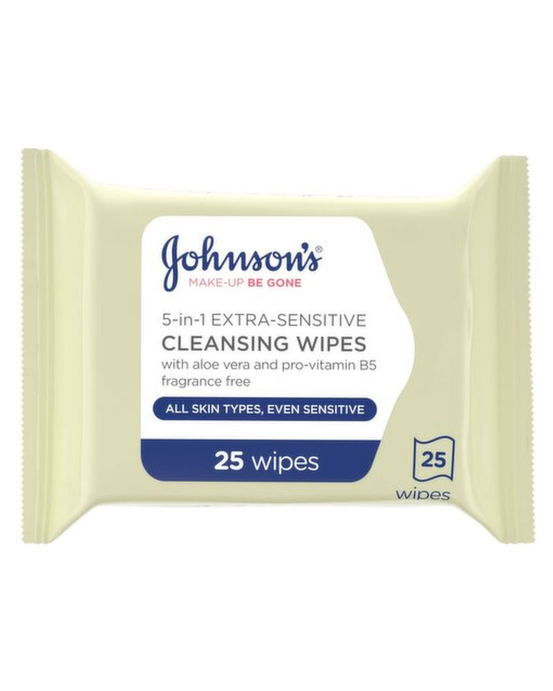 Johnsons Make-Up Be Gone 5-in-1 Extra-Sensitive Cleansing Wipes   25 stk.
